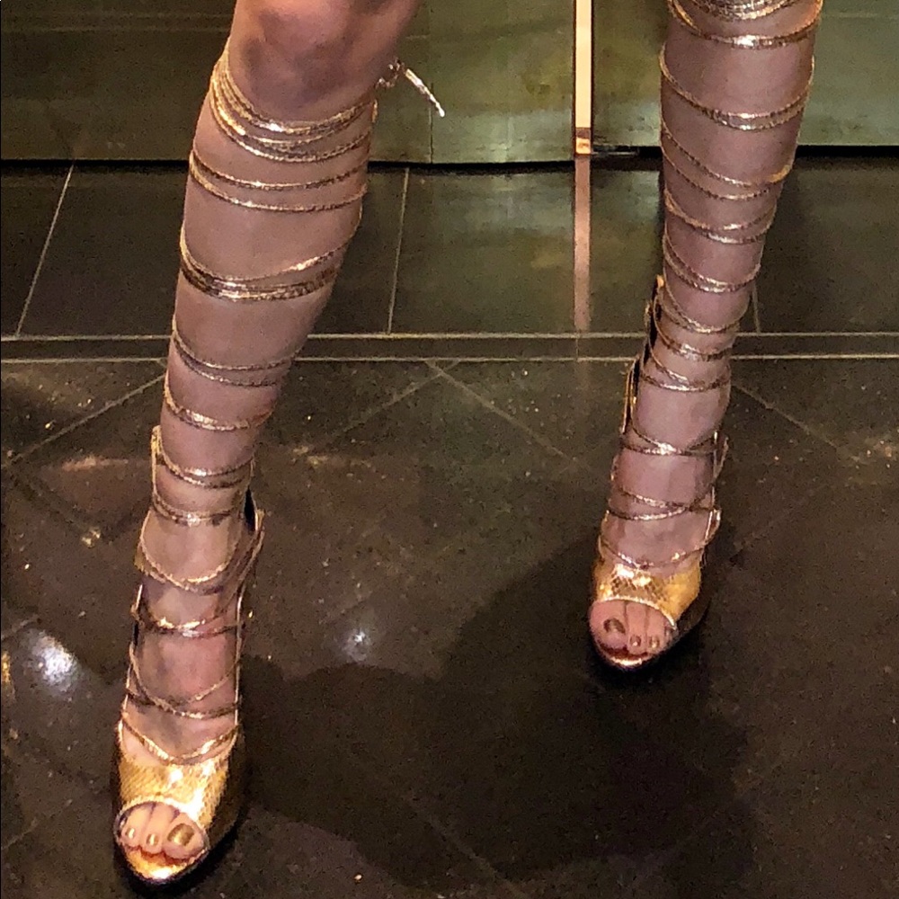 Gold Lace Up Gladiator Heel